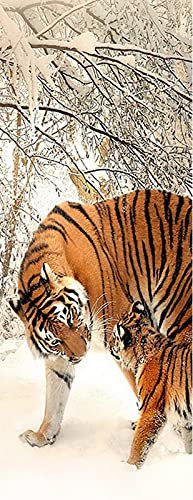 A.Monamour Türtapete Selbstklebend Türfolie Türposter 3D Tiger Baby Und Mutter Im Winter Wald Tier Thema Vinyl Folie Türdeko Tapete Wandbild Türaufkleber Türtattoo 77 x 200 cm