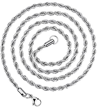 Daesar Halskette 60CM Edelstahl ohne Anhänger, 3MM Kordelkette Herren Kette Biker Partnerkette Silber
