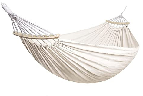 DUNAKE Outdoor Hammock with Spreader Bars, Portable Canvas Camping Hammock with Ropes, Adjustable Light Hammock with Carrying Bag, for Garden Patio Travel (Color : White, Size : 190x150cm)