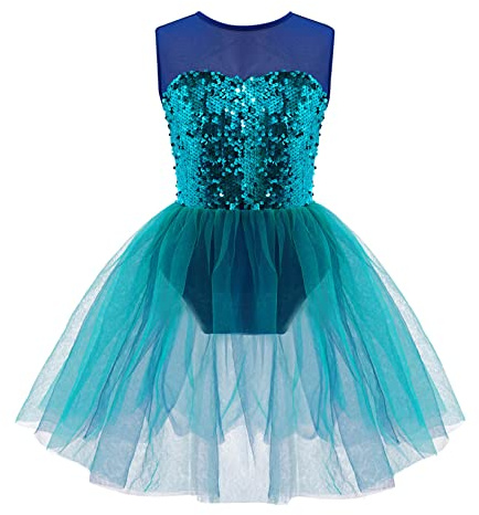 Oyolan Enfant Fille Tutu Danse Ballet Paillette Justaucorps Gymnastique Robe Danse Classique Brillant Robe Danse Jazz Costume Spectacle 3-16 Ans A Turquoise 11-12 Ans