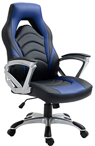 CLP Fauteuil De Bureau Foxton en Similicuir I Réglable en Hauteur Pivotante I Chaise Gaming A roulettes, Couleur:Noir/Bleu
