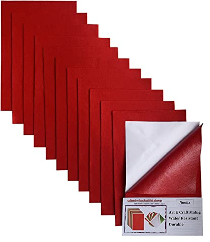 Jtnohx Feltro Adesivo, Tessuto di Feltro Fogli Adesivo per L'artigianato 20x30 cm, 12 Pezzi 1,4 mm Pannolenci Colorati Morbido per Progetti fai da te(Rosso)