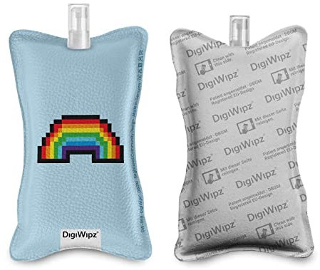 DigiWipz® The ingenious 2-in-1 display cleaner (pixel rainbow), screen cleaner for displays and touchscreens, screen cleaner microfibre sponge with integrated sprayer