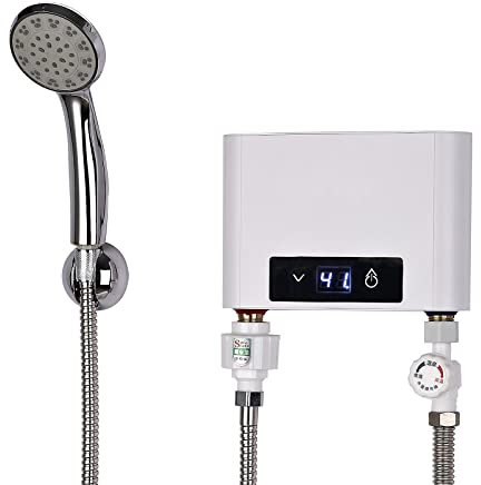 Scaldabagno elettrico, 3500 W/5500 W, scaldabagno istantaneo, piccolo scaldabagno istantaneo, display digitale a LED, per cucina e bagno (3,5 kW, spina europea con soffione doccia)