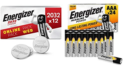 Alkaline Power AAA, 24 Pack & Piles Bouton Energizer Lithium 2032, Paquet de 12