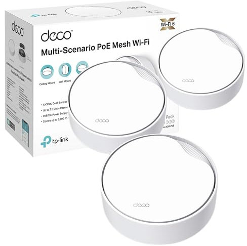 TP-Link Deco X50-PoE(3-pack) AX3000Mbps Mesh WiFi 6 System with PoE, 2.5 GbE Port, AI-Driven WiFi Booster Router covers up to 600m2, Connect up to 150 devices, 1.0 GHz Dual-Core CPU, HomeShield