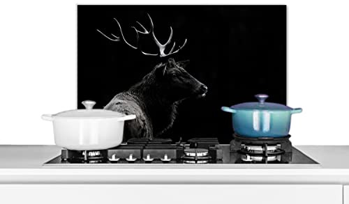 Credence Cerf - Noir - Portrait - Bois - Animaux Fond de hotte 70x50 cm Credence aluminium Plaque inox de cuisine