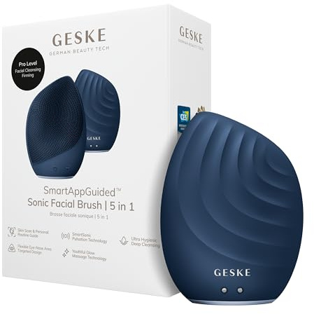 GESKE | Cepillo facial SmartAppGuided™ 5 en 1 | Cepillo de limpieza facial eléctrico | Cepillo de silicona suave | Limpieza facial profesional | Dispositivo de limpieza facial | masajeador facial