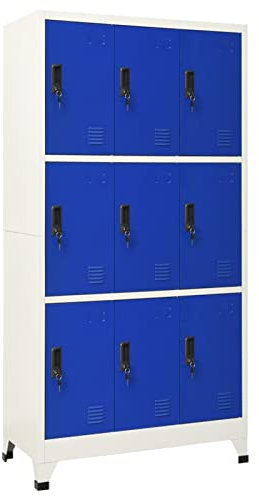 Keketa Schließfachschrank mit 9 Fächern Metallschrank Spind Umkleideschrank Lagerschrank Metallspind Kleiderschrank Mehrzweckschrank für Büro Wohnzimmer Grau und Blau 90x45x180 cm Stahl