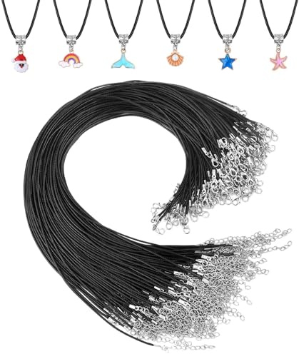 FENGCHUANG 40 Stück Gewachste Halskettenschnur Schwarz 45-50cm | Lederband Kette mit Verschluss Halskette Kunstleder für DIY Basteln Schmuckherstellung Herren Frauen Personalisierte