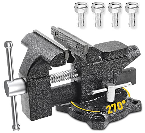 Étau d'établi, étau d'établi robuste de 4-1/2, étau pour établi - multi-mâchoires avec base pivotante - étau de table avec enclume, étau d'établi en acier forgé pour le travail du bois, l'atelier à