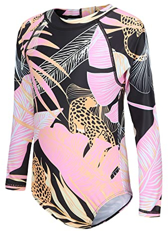 Aisyee Maillot de Bain Fille Manches Longues Rashguard Maillot de Bain Enfant Fille Une Piece Anti UV 13 14 Ans