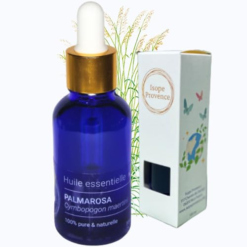 Isope Provence Huile Essentielle Palmarosa 30 ml – 100% Pure & Naturelle (Cymbopogon martinii) Aromathérapie, Relaxation, Bien-être, Diffuseur.
