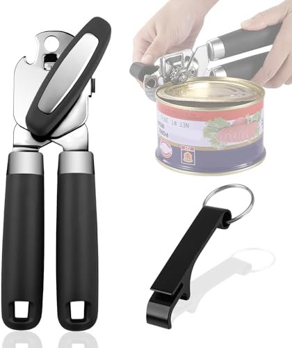 Abrelatas Manual Can Opener 3 en 1 Abrebotellas y Abrelatas Profesional de Acero Inoxidable de borde liso con Mango Antideslizante y Perilla de Torneado Ergonómica, para Ancianos