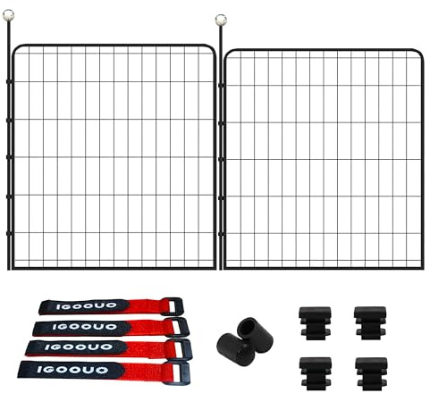 IGOOUO Portable Dog Crates, 32'' Metal Pet Playpen for Small/Medium Dogs, Indoor/Outdoor, Easy-Carry Straps, 2 Add-On Panels, No Door