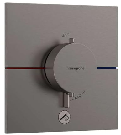 hansgrohe ShowerSelect Comfort E - Thermostat Unterputz mit zusätzlichem Abgang, Armatur mit Sicherheitssperre (SafetyStop) 40°C, eckiges Thermostat, Mischbatterie, 1 Verbraucher, Brushed Black Chrome