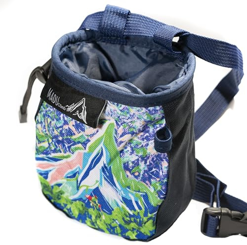 Rock Climbing Bag Sport Climb Chalk Pouch with Zippered Pocket, Brush Holder, Fleece Lining & by Madu Climb (Purple Art Design)