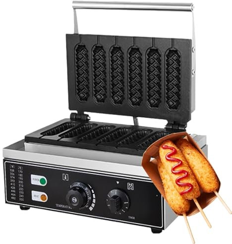 Electric Corndog Makers，Non Stick Hot Dog Machine，Commercial Use Nonstick Stick Waffle Maker Corndog Maker Machine，Breakfast Waffle And Corndog Maker (Color : Stainless steels, Size : 6 panel Crisp