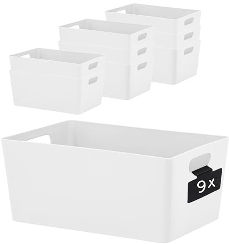 9x Ordnungsbox WEIß Beschriftungsclip DINA5 25x17x11cm 3,9L Kunststoff Bad