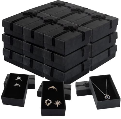 MUXHEL 48PCS Jewellery Gift Box 8x5x2.7cm Small Gift Boxes for Jewellery Black Small Jewellery Gift Box with Lids and Ribbon for Jewellery Presents Bracelet Anklets Necklaces Earring Ring