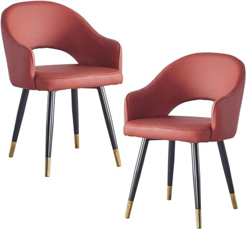 YAXANSIH 2er-Set Ledersessel mit hoher Rückenlehne, moderner weicher Sitz, Wohnzimmer, Apartment, Esszimmerstuhl, Küche, Lounge, Thekenstühle, Stühle (Farbe: Rot, Größe: Metallfüße)