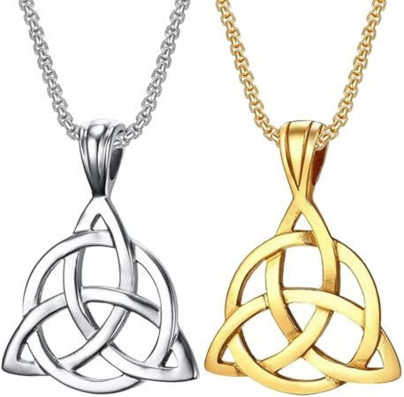 Kawailay 2 pezzi, collana con nodo celtico, stile vintage, collana vichingo, rock, punk hip hop, collana da uomo e donna, oro e argento, Argento Oro