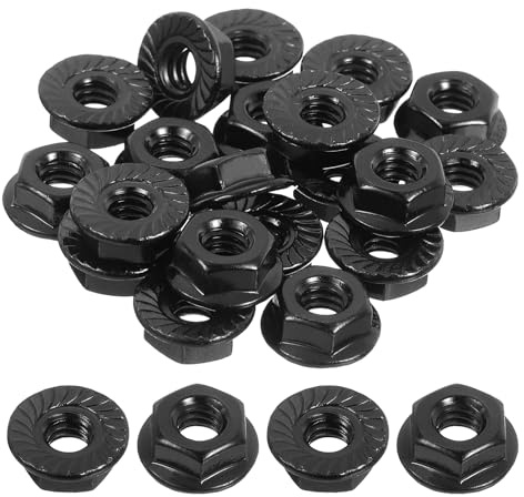 QUARKZMAN 25pz 1/4-20 Dadi Autobloccanti Filettatura Completa Nero | Acciaio Inossidabile 304, Dado Flangiato Esagonale Antiscivolo, Esagonali Flangiati Scanalati, Finitura Lucida