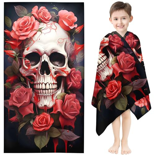 Qiqumax Totenkopf Strandtuch 90x180 cm Skull Blume Badetuch Strandlaken Handtücher 50x100cm Für Fitness Sauna Halloween Badetuch Groß 100x200cm Microfaser Handtücher Handtuch (3,90 x 180 cm)