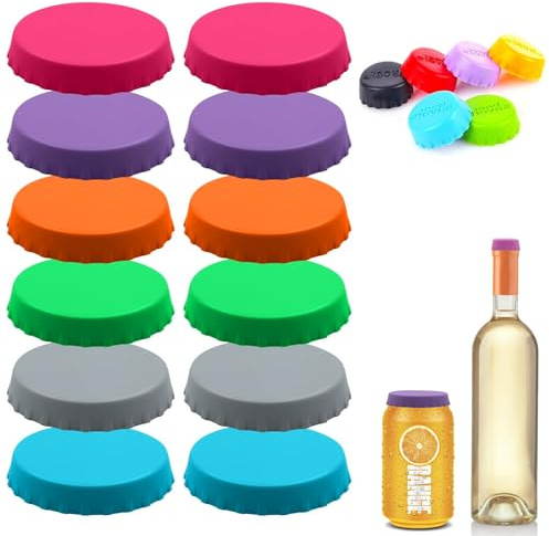 YanBous 12 Silikon Dosenverschlüsse und 12 Gummi Flaschendeckel, Wiederverwendbar, Bunt, für Hausgebraut Bier und Softdrinks