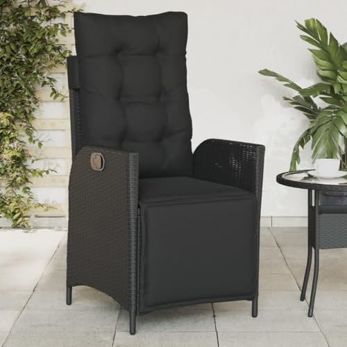 LAPOOH Gartensessel mit Fußteil Verstellbar Schwarz Poly Rattan, Gartenstühle, Gartenmöbel, Balkonstuhl, Garten Stühle, Terrassenstühle, Balkonmöbel - 365281