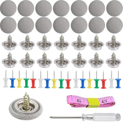 65Pcs Botones Reparación Techo Coche,remaches para vehículos,Coche con 65 Pasadores 1 Destornillador 1 Cinta Métrica Botones, Coche Techo para Todos los Techos Coches Fijos (Plaid grey)