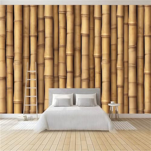 Vlies Tapeten Wandtapete Gestreifte Holzmaserung Aus Bambus Braun Muster 3D Wandbild Wohnzimmer Wanddekoration Fototapete 3D Tapete Effekt 350x256 Cm