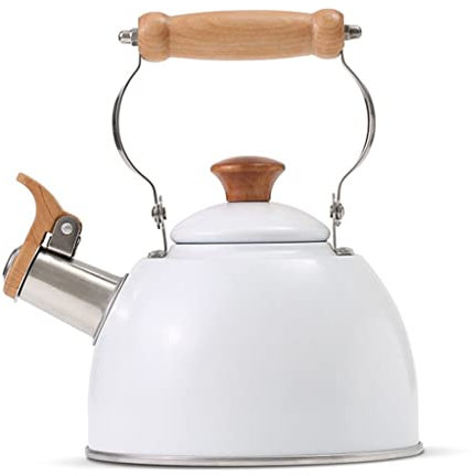 CAFIEDR Bouilloire à poignée en Bois Clair, Design rétro en Acier Inoxydable, cuisinière à gaz, théière, ustensiles de Cuisine (Paquet de 3)