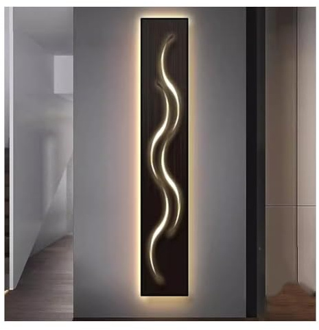 GRRICEPL Wandkunst, Große Abstrakte Dekorative Leinwandgemälde, Wandskulptur Wandkunst Mit LED Lichtern, Wohnzimmer Wandkunst Gemälde Schlafzimmer Büro Kunst Wand(Black-A,150X25CM)
