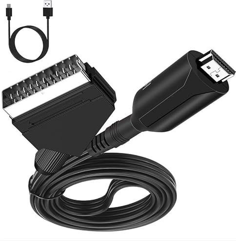 Pkouocry Convertitore Scart a HDMI con Cavi, Maschio Adattatore Scart In HDMI Out per Sky/DVD/STB per la Visualizzazione su HDTV