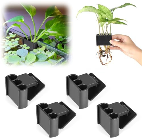 joqepy 4 Pk Upgraded Aquarium Plant Holder, 3-Hole Hanging Aquarium Plant Stand with Clips, Suitable for Fish Tank Aquaponic Plant Cultivation, Aquarium Decoration,Black
