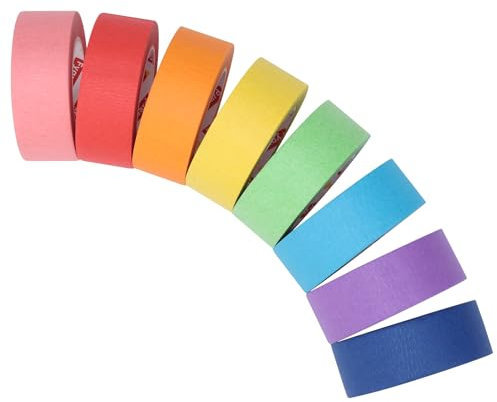 Fyguard 8 Rolle Kreppband Bunt, 23mm x 13m Maler Klebeband Regenbogenfarbenes Dekoband Malerkrepp Papier für Kinder Studenten DIY Scrapbooking Handwerk