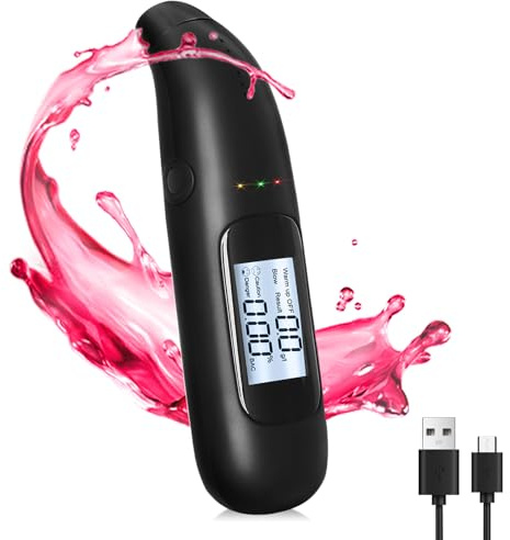 ertlutw Etilometro, Alcool Test con Display LCD Digitale, Test Alcol con Batteria USB per Uso Professionale Privato a Casa