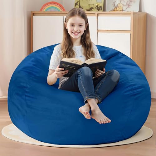 Homguava Bean Bag Chair: Bean Bags with Memory Foam Filled,Comfy Beanbag Chairs Round Bean Bag Sofa with Dutch Velvet Cover-2FT-28 x28 x22,Blue