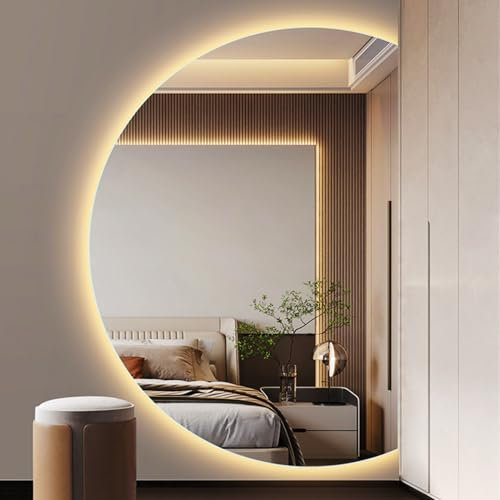 Mirocrafta Specchio a Corpo Intero Intelligente a Mezzaluna Moderna, Specchio da Bagno Senza Cornice Irregolare, 3 Colori Dimmerabile, Anti-nebbia e Antideflagrante, per la Decorazione Domestica(Right
