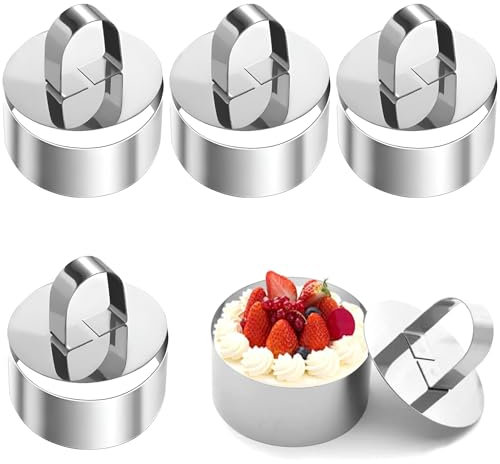 AONAYO Lot de 4 anneaux à dessert en acier inoxydable, anneaux à dessert de 8 cm, avec couvercle, compatibles avec les anneaux de service à tartes, anneaux de mousse à dessert, non toxiques