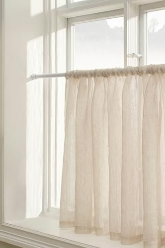 Jotex Ellen Kurz Leinen Scheibengardinen – Flachs-Cafévorhang 250cm breit, 100% Leinen (1er Pack) - Leinenbeige, 75 x 250 cm, Beige