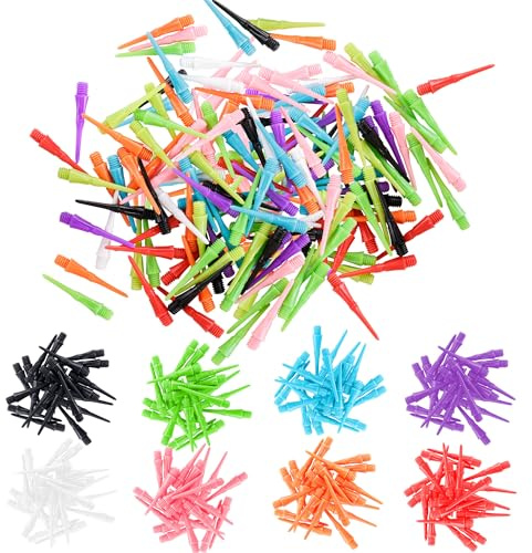 CyeeLife 2BA Thread Plastic Tip Dart Points, 8 Mixed Colors Plastic Replacement Dart Tips, Dart Accessories for Soft Tip Darts
