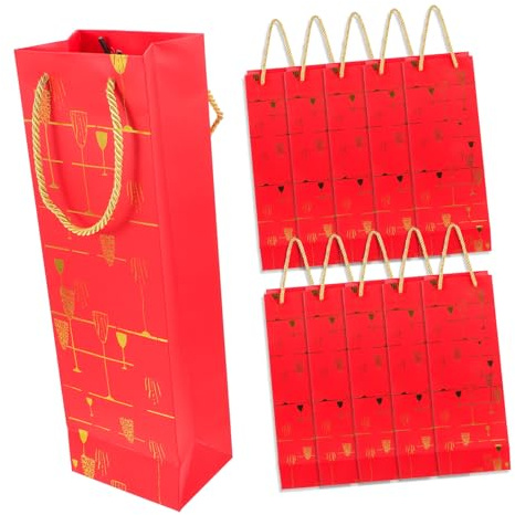 Tofficu 10stücke Flaschentüten Aus Papier Für Weinflaschen Als Geschenktüten Mit Tragegriffen Quadratischem Boden Für Wein Einkäufe Und Feiertage