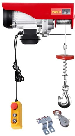 BAOCHADA Elektrische Seilwinde 400kg bis 800kg Hubhöhe 10m Seilzug Motorwinde 1450W Kupfermotor Flaschenzug 10m/min Hubgeschwindigkeit Hebezug mit kabelgebundener Fernbedienung Seilhebezug Kettenzug