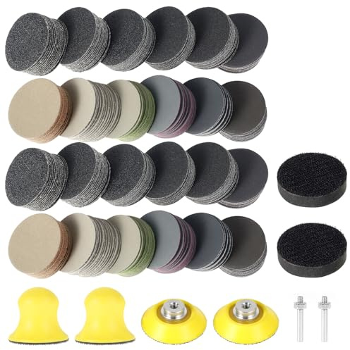 Lot de 368 disques abrasifs de 50 mm - Papier abrasif sec et humide - 50 mm - Grain: 60/80/100/150/240/400/800/1200/2000/3000/5000/10000 - Patins abrasifs ronds - Pour bois, métal
