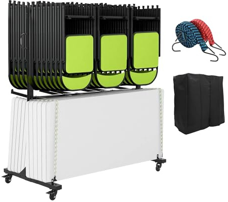 Folding Chair Rack Foldable Chairs Cart Storage Dolly with Wheels and Holder, 800 LBS Capacity Includes Weatherproof Cover