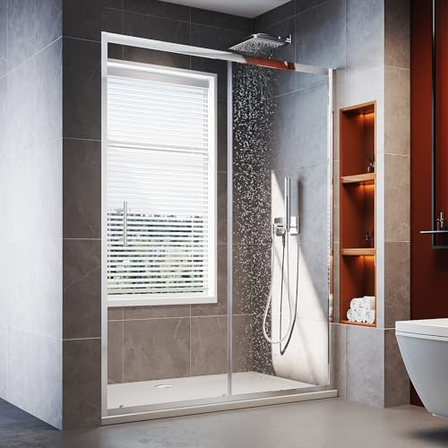 SUNXURY Schiebetür 130x185cm Duschtür Nischentür 130cm Duschabtrennung Duschwand aus 5mm ESG GlasDusche mit Rahmen aus Aluminium