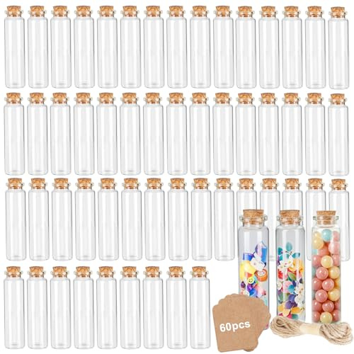 1ZIZIFA8 Mini Glass Jars, 60 Pcs 20 ml Small Sample Jars with Cork Lids, Tags & Twine,Glass Vials for DIY Carft, Wedding Favors, DIY Message