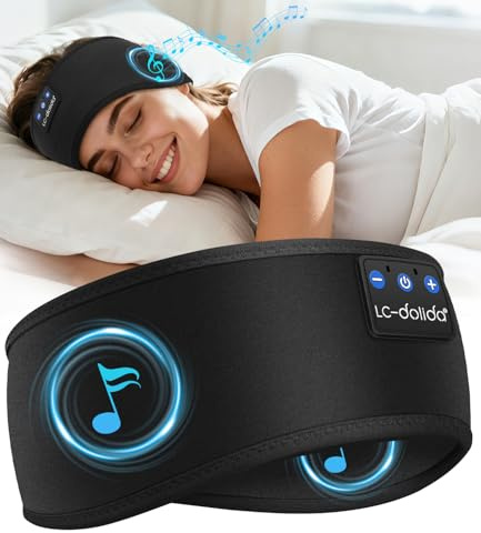 LC-dolida Bandeau Écouteurs de Sommeil Bluetooth V5.4, Casque Audio Bandeau sans Fil, Bandeau Audio Sommeil de 15 Heures de Lecture, Bandeau de Sommeil Léger avec Stéréo HiFi